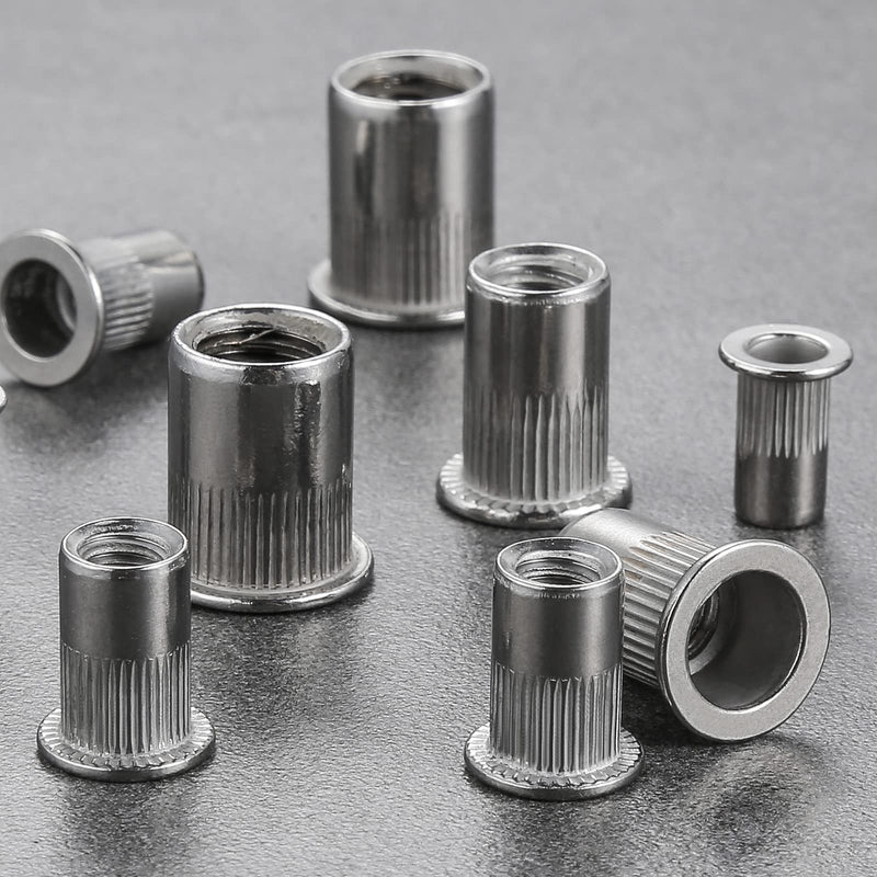 [Australia - AusPower] - Rivet Nut 1/4"-20UNC 100Pcs Stainless Steel 304 Finish Flat Head Rivnut Threaded Insert Nut Knurled Body 1/4-20 Silver 