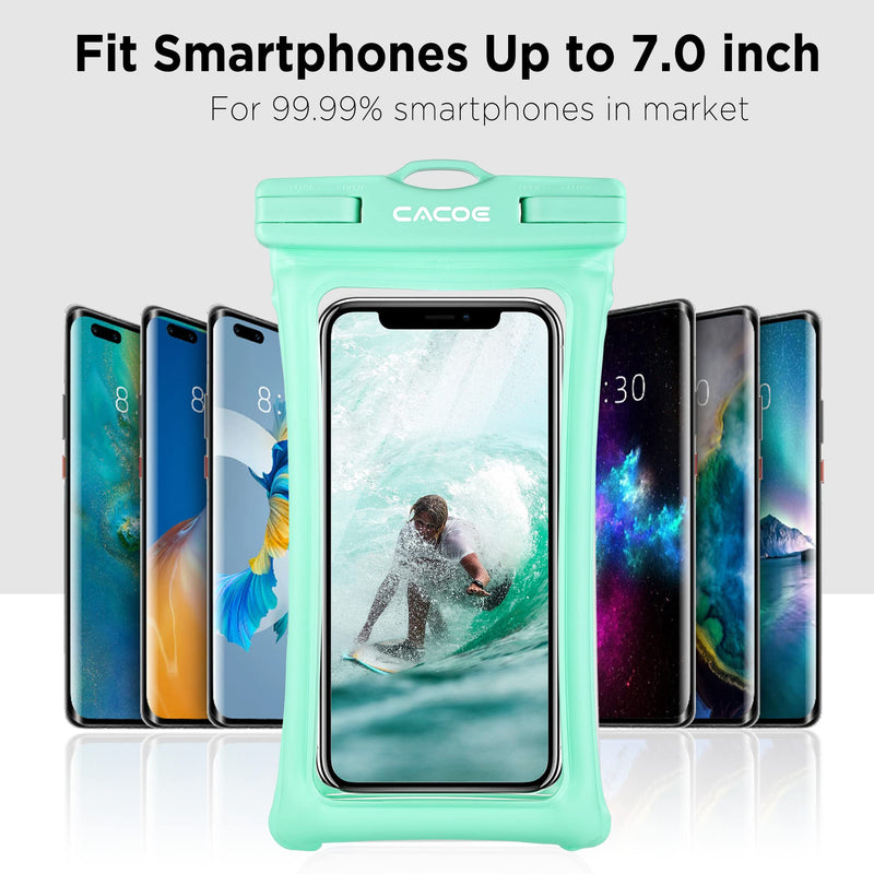 [Australia - AusPower] - [Floatable]CACOE Floating Universal IPX8 Waterproof Phone case 2 Pack-Up to 7.0",Adjustable Neck Lanyard Phone Pouch,Phone Dry Bags for Vacation Beach Pool Kayak Cruise Travel Essentials（Black+Green） Black+Green Up to 7.0"-Floatable 