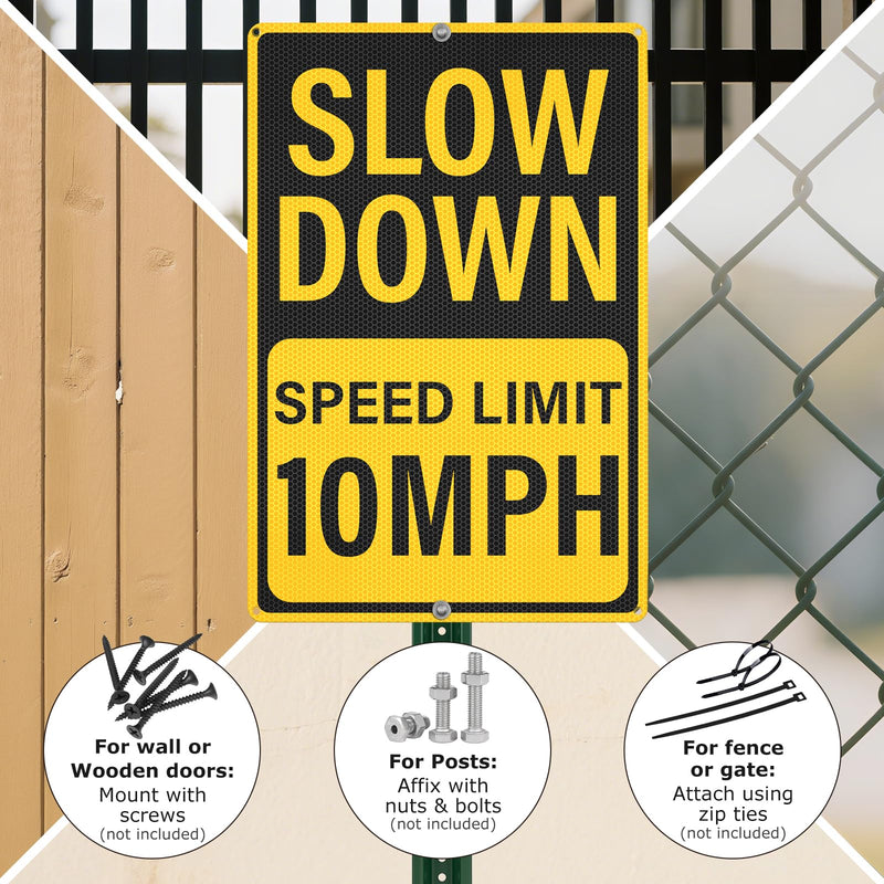 Slow Down Speed Limit 10 MPH Sign 12 x 18 Inches Reflective Aluminum Metal Traffic Sign Rust-Free Warning Signs for Driveway Parking Lots Neighborhoods Campground 2 Pack Yellow