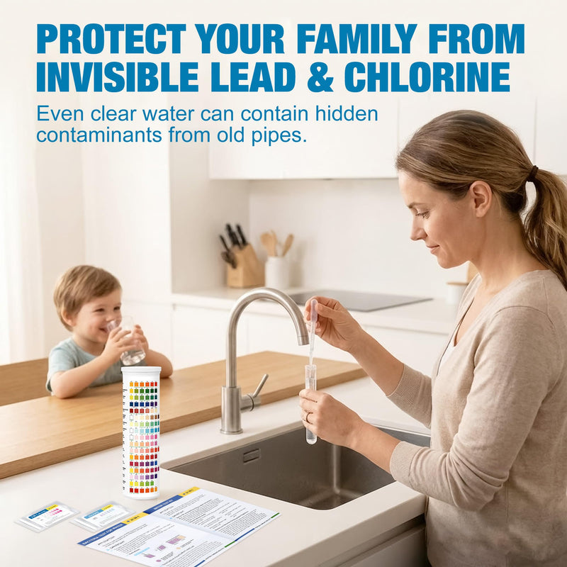 [Australia - AusPower] - 21-in-1 Drinking Water Test Kit for Tap & Well - 120 Strips + 4 Bacteria Tests. Home Water Quality Tester for Lead, Iron, pH, Hardness, Fluoride, Copper, Nitrate. EPA Standard 
