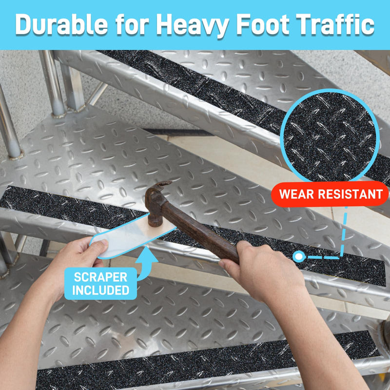 LifeGrip Anti-Slip Tape, Aluminum-Backed Grip Tape, Heavy Duty Safety Non-Slip Tape for Irregular or Textured Stair Step Tread Outdoor, Waterproof Non Skid Roll, 2" X 15' Black, Easy to Install 2" X 15'