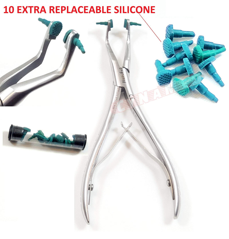 [Australia - AusPower] - New Premium German Dental Crown Gripper Remover Pliers Temporary Crown Remover Crown Gripper Pliers 6" with 10 EA Extra Replaceable Silicone Tips 