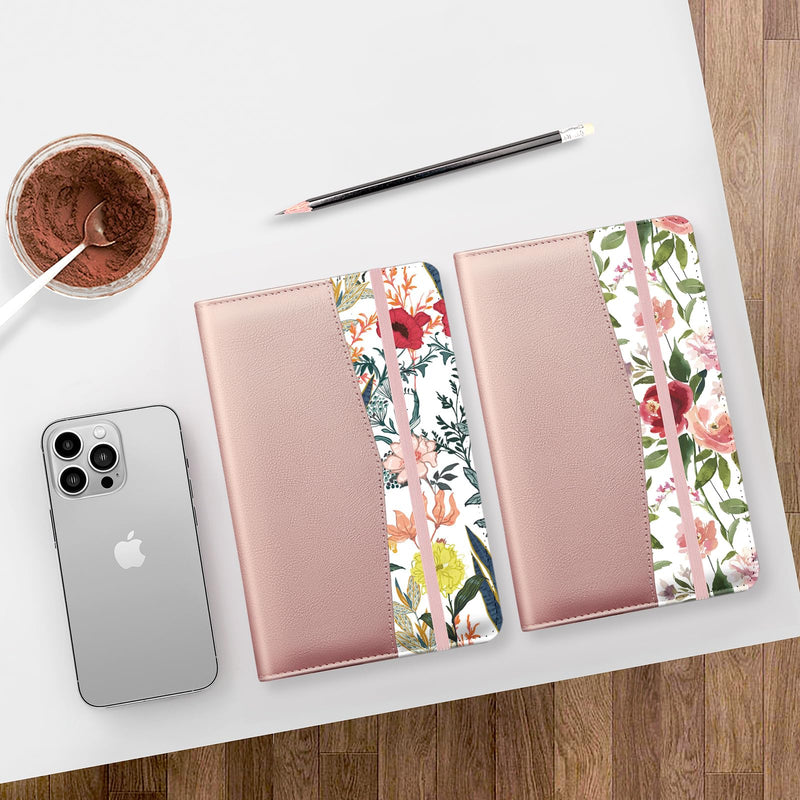[Australia - AusPower] - Server Books for Waitress, PU Leather Cute Pink Waitress Book with 1 Money Zipper Pocket, Server Book with 9 Pockets and 1 Pen Holder, Serving Book Organizer Fit Server Apron -Flowers U 