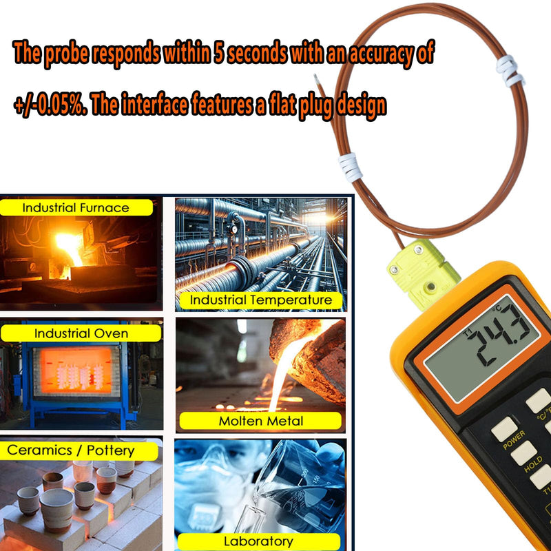 [Australia - AusPower] - K Type Thermocouple Compatible with Fluke 80PK-1 Bead-Thermocouple Probe Temperature Range: 50°F to 750°F Cable Length 40 in 2 Packs 