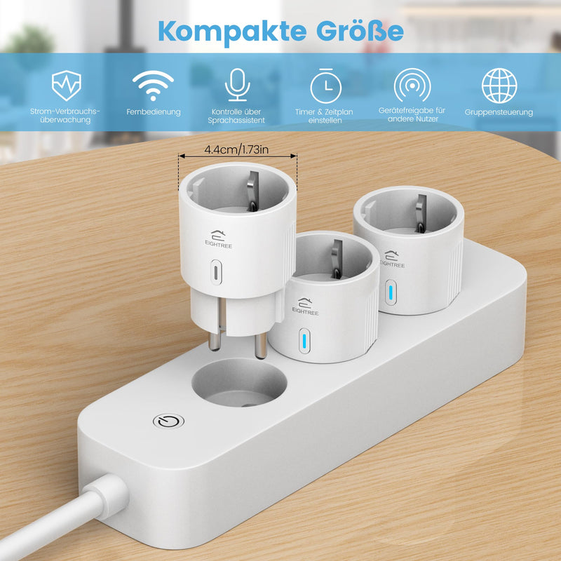 EIGHTREE WiFi Socket, Alexa Accessories, WiFi Socket with Current Measurement, 16 A | Smart Socket with Voice Control & Timer, Smart Home Works with Alexa, Google Home, TÜV Approved, Pack of 4 4 pack