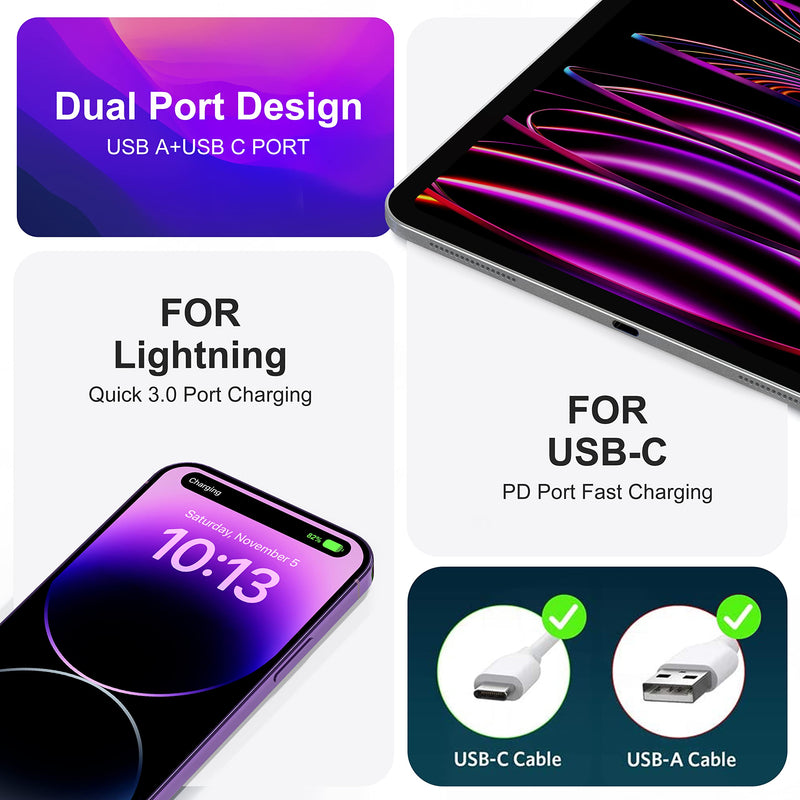 [Australia - AusPower] - [3 Pack] USB-C Wall Charger, 20W Durable Dual Port QC+PD 3.0 Power Adapter, Double Fast Plug Charging Block for iPhone 14/14 Pro/13/15/15 Pro/Pro Max/Plus, XS/XR/X, Watch Series 8/7 Cube(White) White 