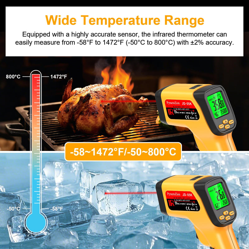 [Australia - AusPower] - Dual-Mode Infrared Thermometer Gun, Non-Contact IR & K-Type Thermocouple Probe, -58°F to 1472°F, High Accuracy, Laser Temperature Gun with Humidity Display, Emissivity, Max/Min, for Cooking BBQ HVAC 