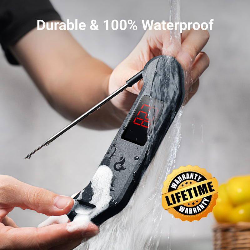 [Australia - AusPower] - Professional Digital Meat Thermometer, 1 Sec Instant Read, ±0.5℉ Accuracy NIST&NSF Certified Food Thermometer, Auto-Rotate Bright LED Screen, 100% Waterproof Cooking Thermometer for Grill BBQ, Black 