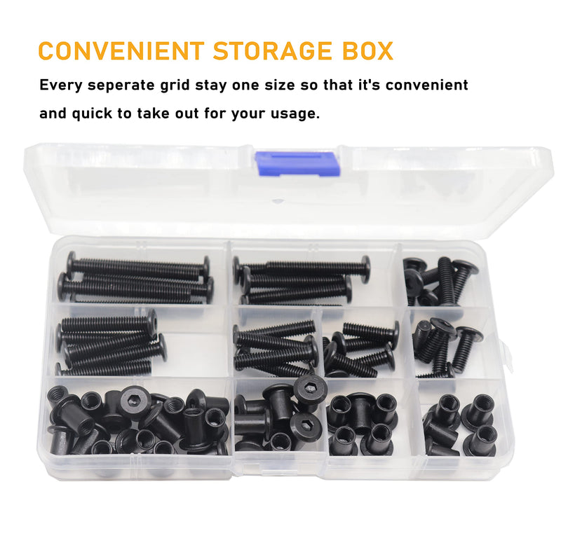 [Australia - AusPower] - Black M6 Hex Drive Socket Cap Bolts Kit, binifiMux 35-Set Allen Head Countsunk Furniture Crib Bolts Nuts Kit, M6x15mm/ 20mm/ 25mm/ 30mm/ 35mm/ 40mm/ 50mm 15mm/20mm/25mm/30mm/35mm/40mm/50mm 70pcs 