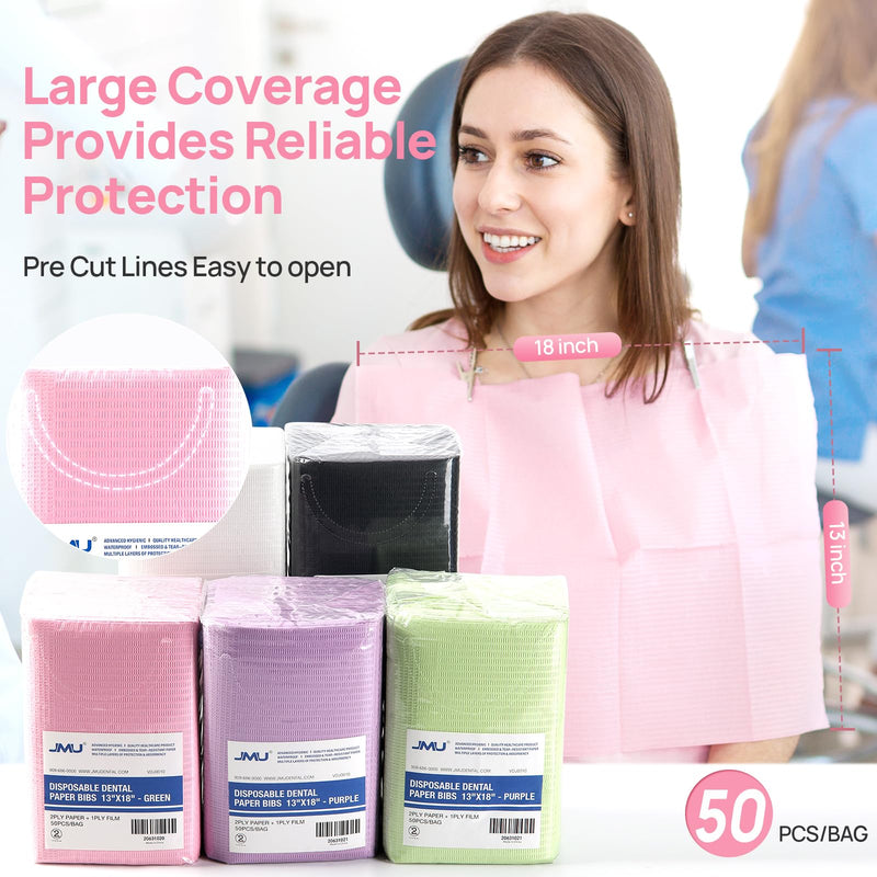 [Australia - AusPower] - JMU Pink Dental Bibs, 50 Pack 3-Ply Waterproof Disposable Dental Bibs 13"x18" for Dental Clinic, Tattoo Shop, Nail Salon 13"x18" 