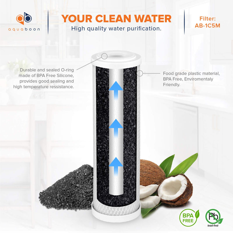 Aquaboon 5 Micron 10 x 2.5 House Water Filters Cartridges Set of 3 | Sediment & Carbon Filter Replacements Compatible with WHKF-WHWC, P5, WHKF-GD05 3 Count (Pack of 1)