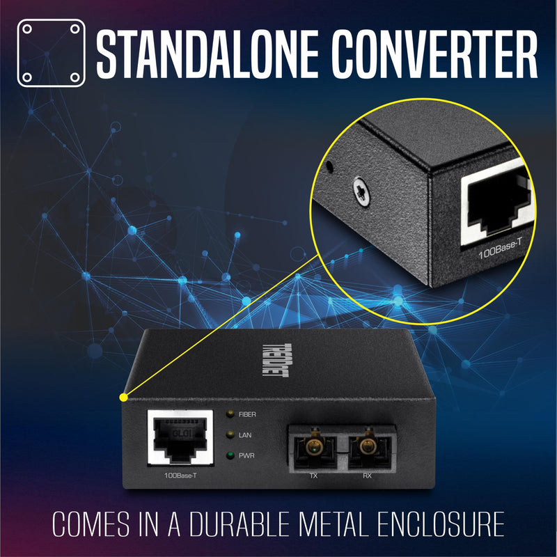 TRENDnet 100 Base-T to 100 Base-FX Multi-Mode SC Fiber Converter, Standalone, 10/100 Mbps Auto-MDIX Fast Ethernet Port, Fiber Networking up to 2 km (1.25miles), 200 Mbps Switching Capacity, TFC-FMSC 100 Mbps (New Version) Computer Networking Transceivers