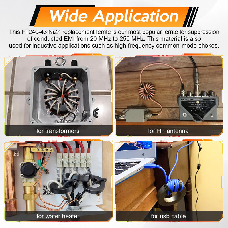 [Australia - AusPower] - Toroid Ferrite Core Compatible with FT240-43 Ferrite Ring 2.4” to Reduce Signal Loss for RFI EMI RF HF Wires Suppression, EFHW and Power Transformers 1 