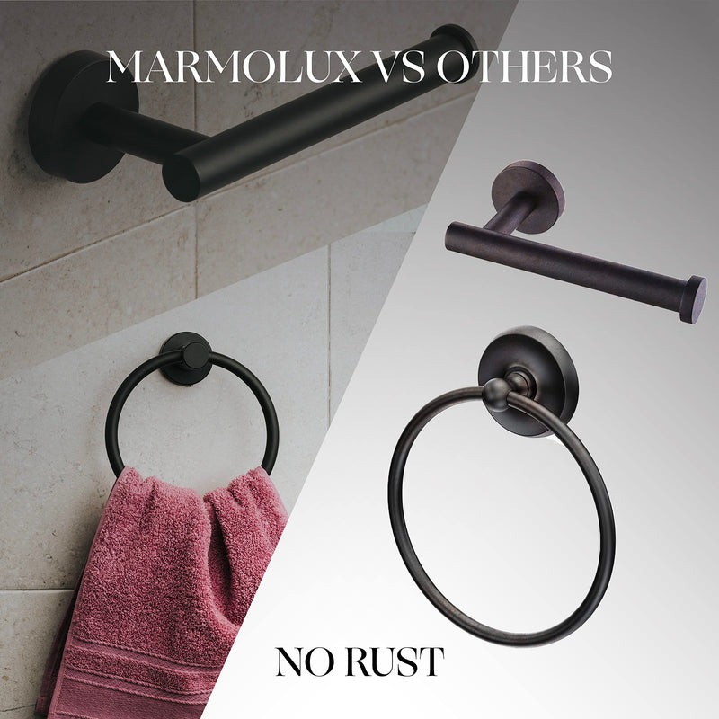Marmolux Acc 2 PCS Matte Black Bathroom Hardware Set - Hand Towel Holder for Bathroom Wall + Black Toilet Paper Holder Wall Mount | Towel Holder Hanger Rack Stainless Steel Bathroom Set - Towel Rack 2pc Bundle