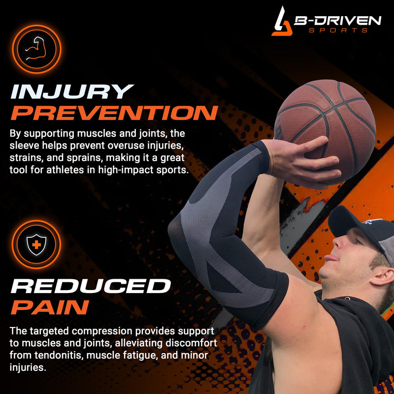 [Australia - AusPower] - B-Driven Sports Graduated Compression Arm Sleeves, Medical Grade 20-30mmHg, For Baseball, Basketball, and more - 4 Colors Large Black 