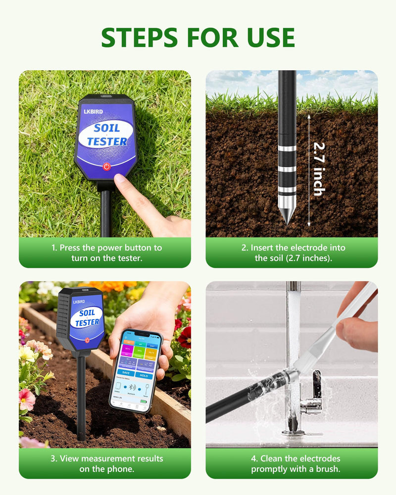 [Australia - AusPower] - 8-in-1 Soil Moisture Tester with APP Monitoring, Soil Moisture pH Meter, Light, Salinity, Fertility, EC, Temperature, Humidity Soil Test Kit for Garden, Farming, Lawns, Indoor & Outdoor Plants. 