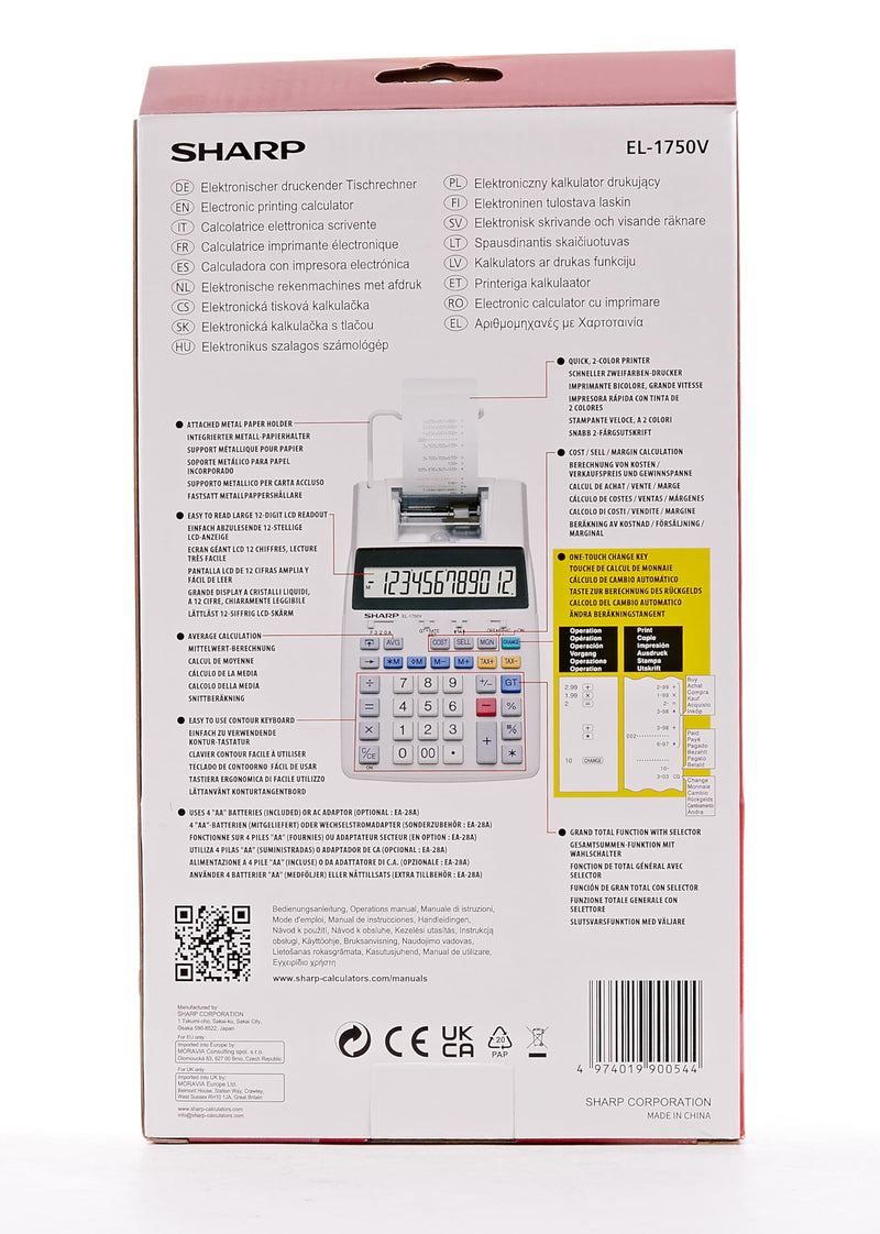 [Australia - AusPower] - Sharp SH-EL1750V Printing Calculator, Black/Red 