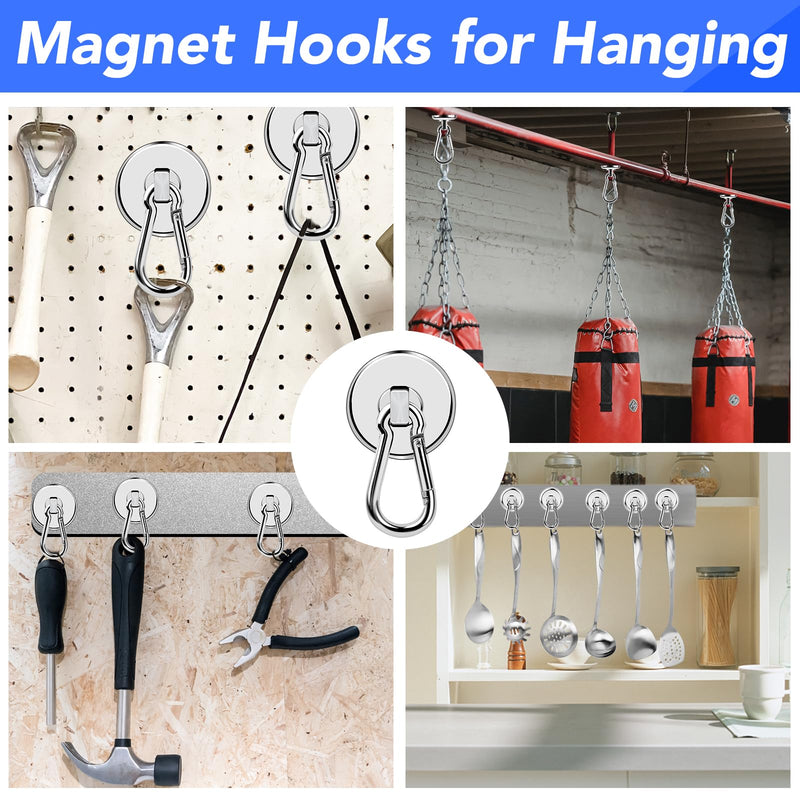 [Australia - AusPower] - LOVIMAG Strong Magnetic Hooks, 70LBS Heavy Duty Magnet Hooks Strong Neodymium Magnets with Carabiner Hook, Hook Magnets with Swivel for Hanging, Cruise, Grill, Kitchen, Refrigerator - 12 Pack 70lbs-12p 