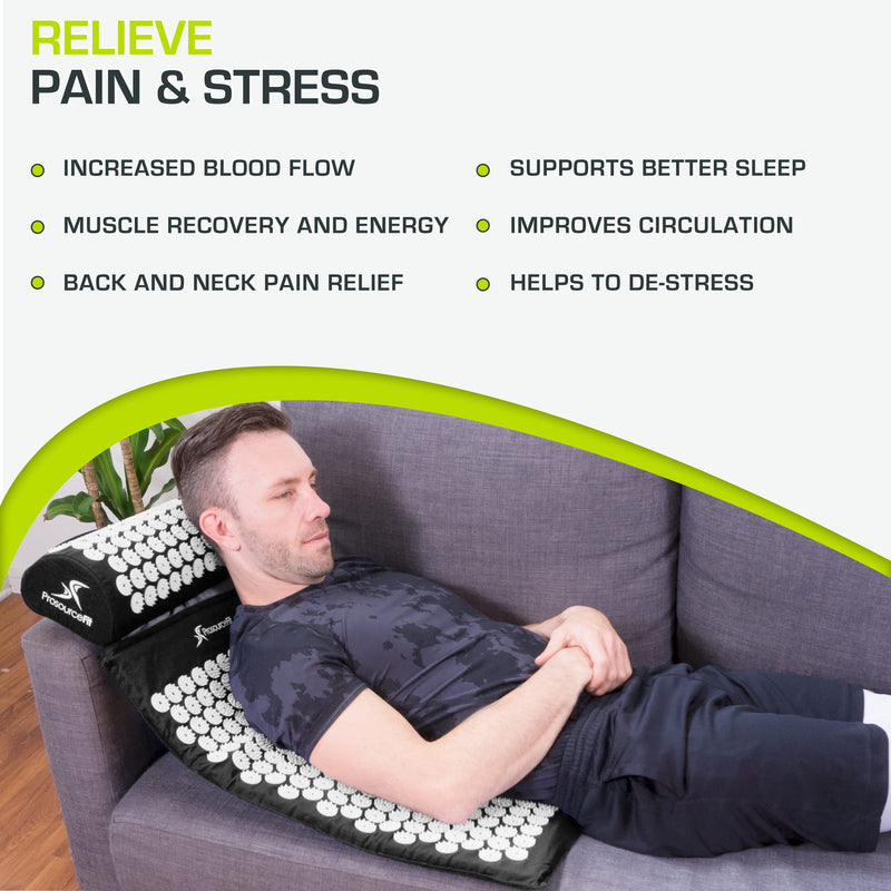 [Australia - AusPower] - ProsourceFit Acupressure Mat and Pillow Set for Back/Neck Pain Relief and Muscle Relaxation Black/White Large 