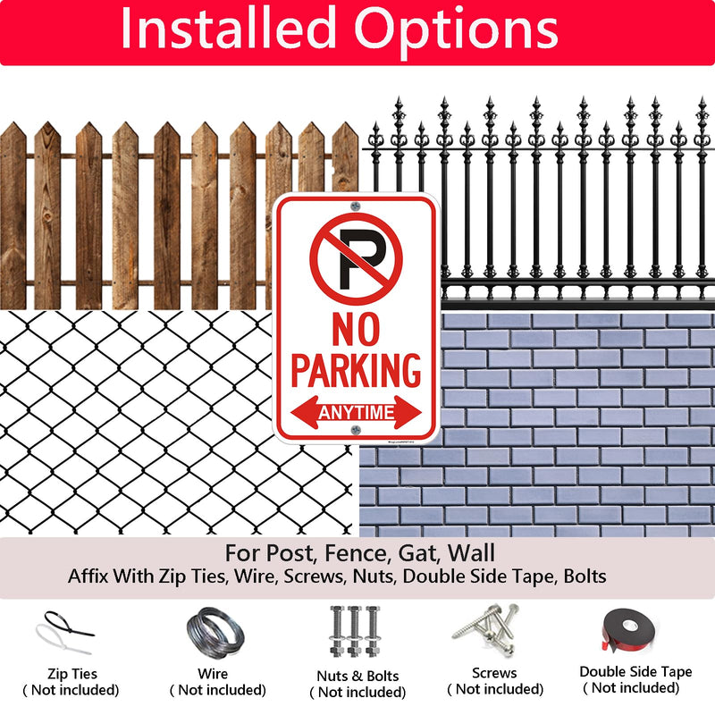 4 Pack Large No Parking Anytime Signs with Arrow, 18x12 Inch Rust-Free Reflective Aluminum, Weatherproof & Fade Resistant for Traffic Control on Streets, Business, Fire Lane. Easy to Install Red White Black- 4 pcs