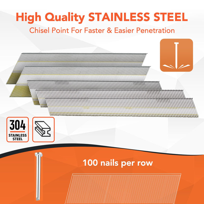 PINOZE 15 Gauge DA Stainless Steel Angled Finish Nails, 34-Degree, 900-Pack (2-1/2", 2", 1-1/4" 300 Per Sizes), Assorted Size Project Pack, for Pneumatic, Electric Angled Finish Nailer Gun