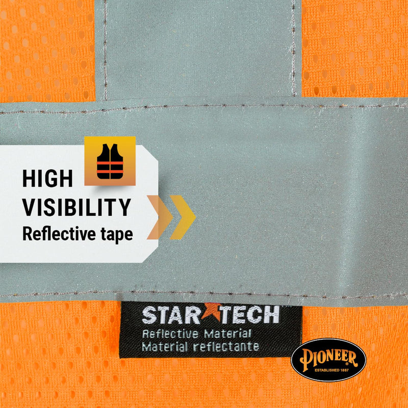 Pioneer Hi Vis Mesh Safety Vest for Men & Women - Reflective Tape - Class 2 - Traffic, Public Safety, Security - Orange