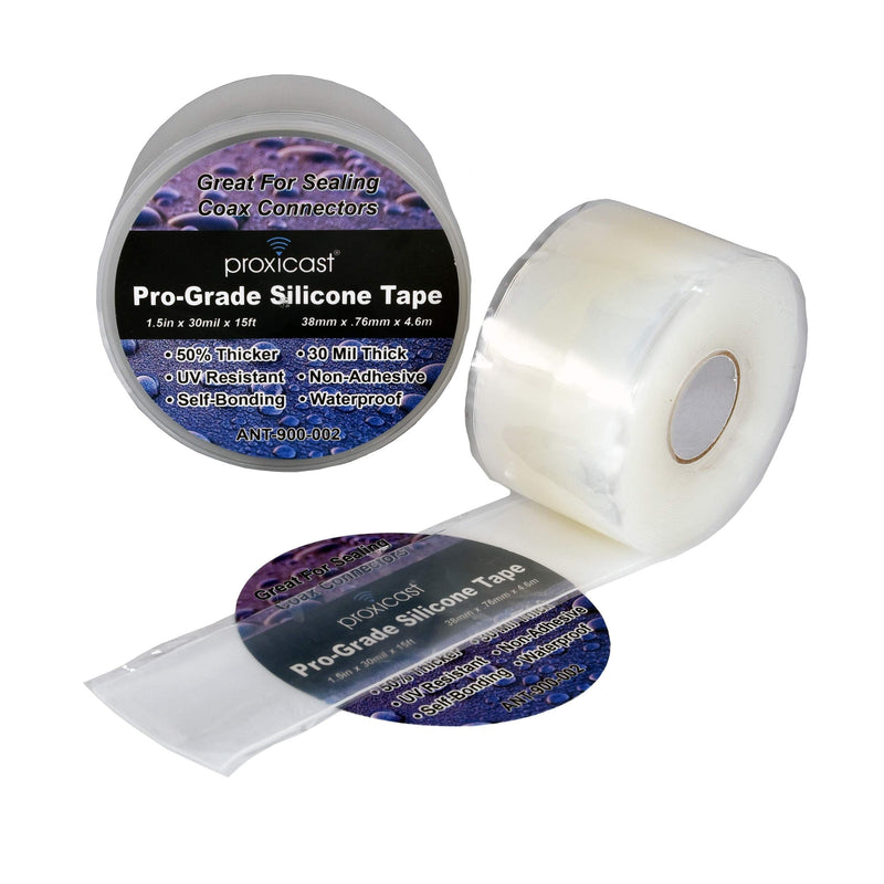 Proxicast Pro-Grade Extra Strong 30mil Weatherproof Self-Fusing Silicone Rubber Sealing Tape For Outdoor Antenna Coax & Electrical Cables, Hose/Pipe Leaks & Emergency Repairs (1.5" x 15' roll) - Clear 1