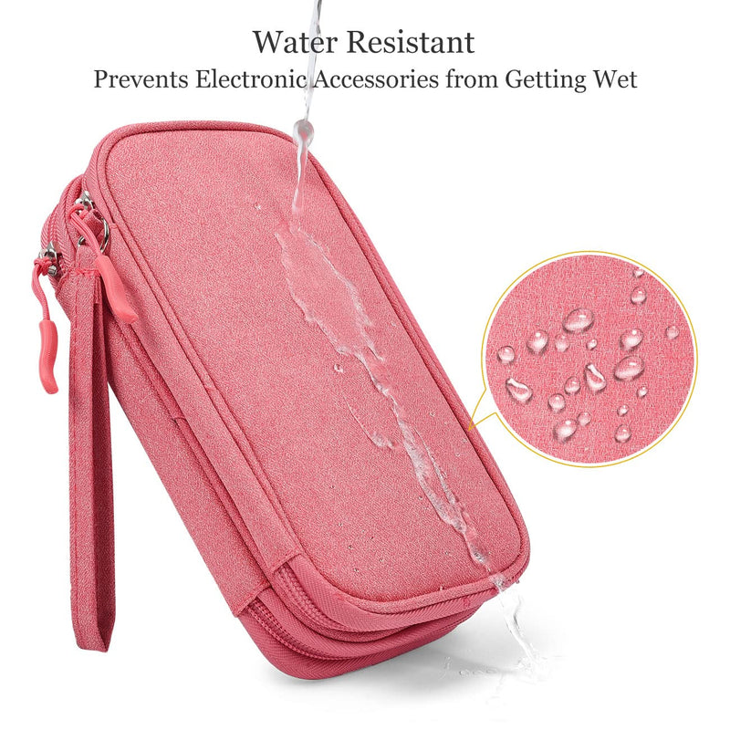 [Australia - AusPower] - Electronic Organizer Travel USB Cable Accessories Bag/Case,Waterproof for Power Bank,Charging Cords,Chargers,Mouse ,Earphones Flash Drive Double Layer - Pink 