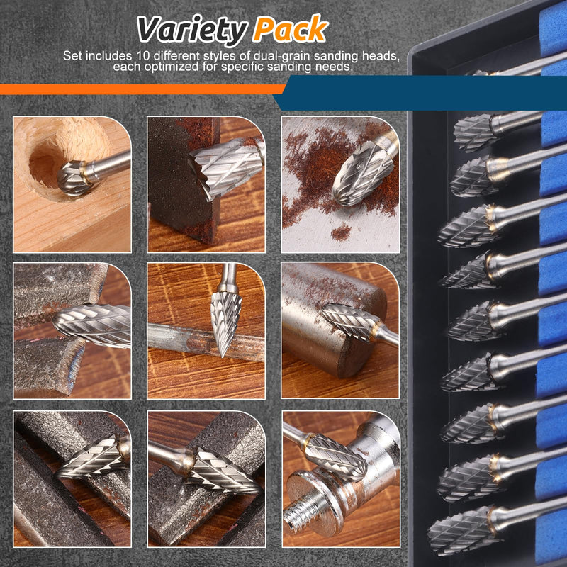 [Australia - AusPower] - HSEAMALL Carbide Burr with Double Cut Milling Cutter Set, Tungsten Carbide Rotary Cutter Metal Cutter 3 mm Shank Wood Cutter 10 PCS--3mm Schaft silver 