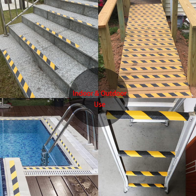 Anti Slip Traction Tape, Heavy Duty Grip Tape for Outdoor Stairs Step Treads Floors, Safety Non Slip Roll Waterproof Caution Black Yellow 2 Inch x 35 Ft