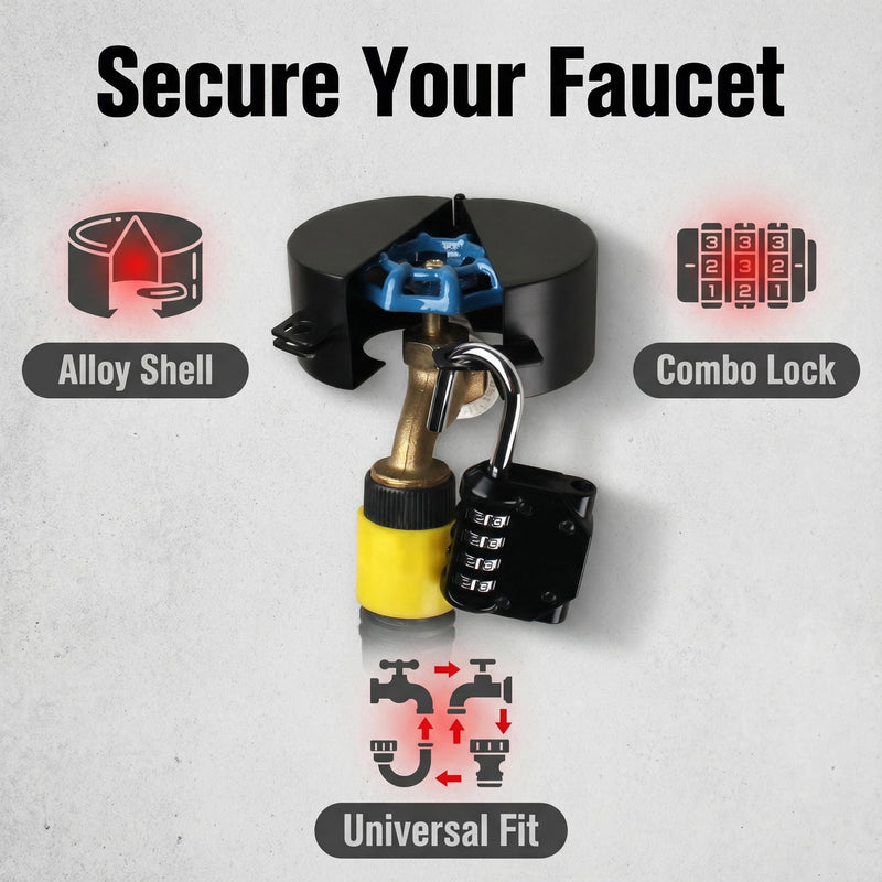 Gate Valve Locking Device (Password Lock) Metal Black, no Installation Required, Can Prevent Water Theft and Unauthorized Use - External Hose Lock Faucet ﻿ Dark Black
