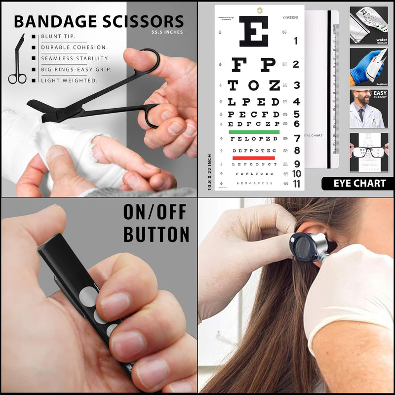 Multi Purpose Diagnostic kit for Neurological, EMT and Eye EXAM, Reflex Percussion Taylor Hammer + Penlight + Tuning Fork C 128 C 512 + Bandage Scissors 5.5"
