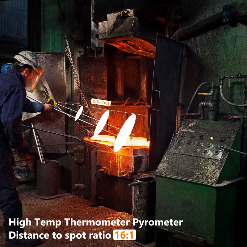 [Australia - AusPower] - Pyrometer, Industrial Laser Thermometer Gun-58℉~1472℉ High Temp Infrared Thermometer, Non-Contact Thermometer w/Humidity, Ambient Temperature & Dew Point, Temp Alarm【NOT for Human】 985E 