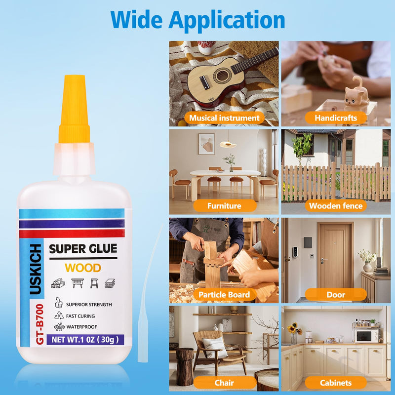 [Australia - AusPower] - Super Glue for Woodwork with Anti Clog Cap. 6 x 1 fl oz,CA Glue - Clear Adhesive Cyanoacrylate Glue for Furniture, Garden, Crafts, DIY, Metal to Wood, Quick Dry Wood-Glue 