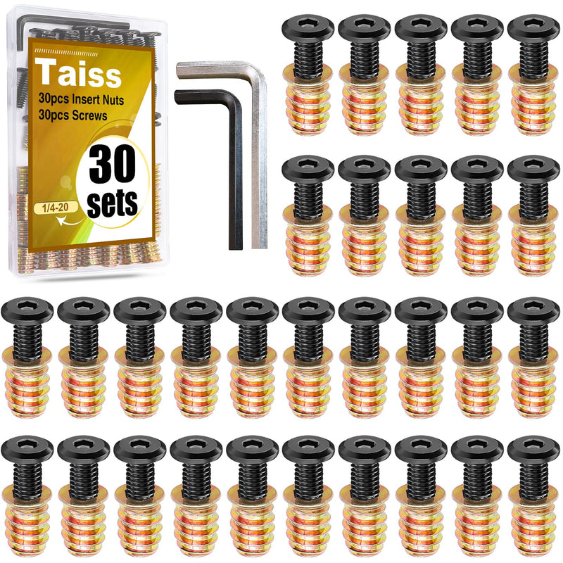 [Australia - AusPower] - Taiss 400PCS Metric Flange Bolt Assortment kit,M6x1.0 Bolt, M8x1.25 Bolt, M10x1.5 Bolt (12mm to 45mm) 10.9 Black zinc Plating Hex Bolts+30 Sets 1/4-20 x 3/4" Furniture Screw Nut Threaded Inserts 