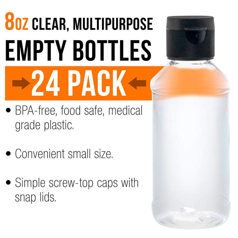 U.S. Art Supply 8 ounce Squeeze PET Plastic Bottles with Flip Cap - BPA-free, food safe, medical grade plastic, acrylic pouring paint (Pack of 24)