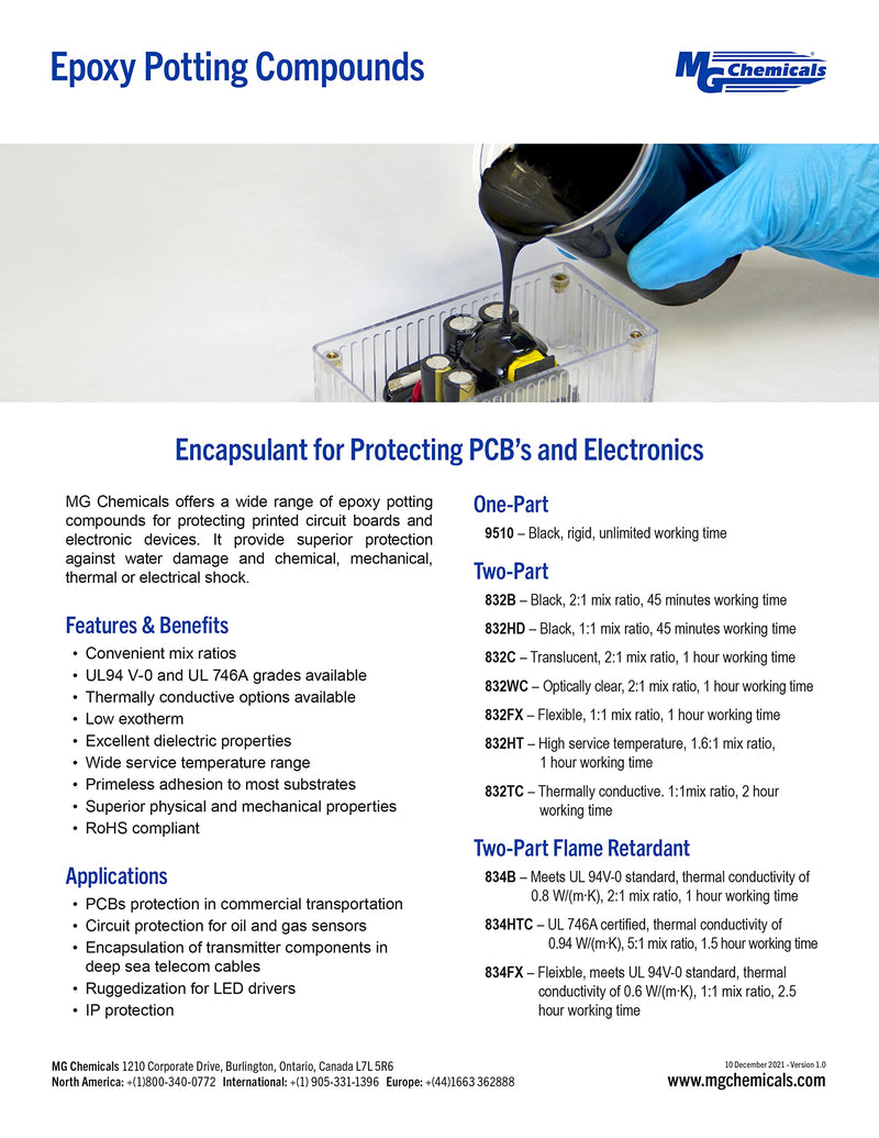 [Australia - AusPower] - MG Chemicals 9510 One-part Epoxy potting compound, Heat Cure only, 300mL cartridge 