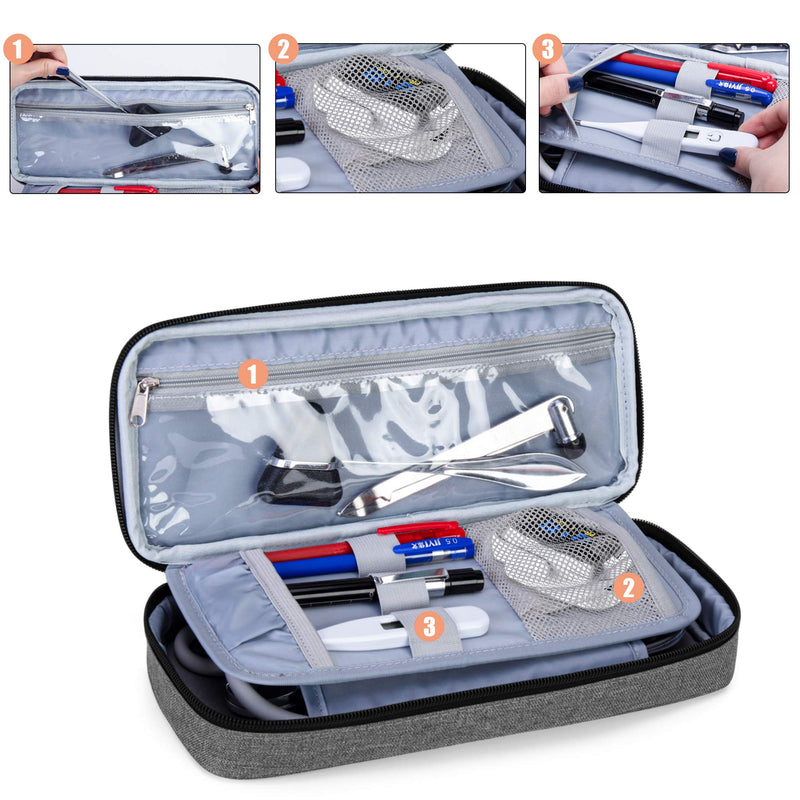 Trunab Stethoscope Case Compatible with 3M Littmann/MDF/ADC, Grey | Stethoscope case pencil case with inner pocket empty and suitable for other accessories gray