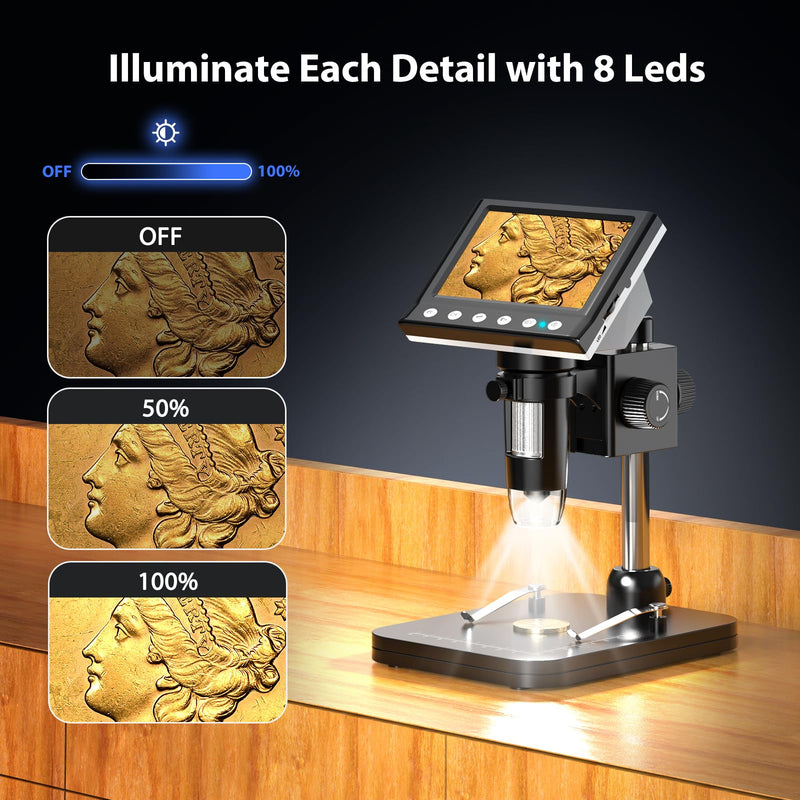 [Australia - AusPower] - 4.3'' IPS Coin Microscope, 1000X Magnification Digital Microscope for Adults?Coin Collection Supplies with 8 Adjustable LEDs?Windows Compatible?32GB TF Card 