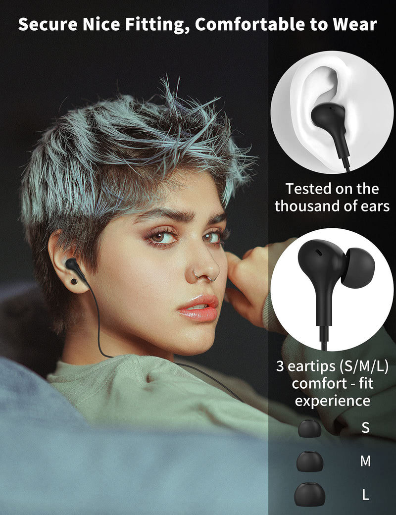 [Australia - AusPower] - USB C Headphone for Samsung S23 FE S22 S21 S20 A53 A54 Wired Earbuds Magnetic in-Ear Type C Earphone with Microphone Volume Control Bass Stereo Noise Canceling Black 