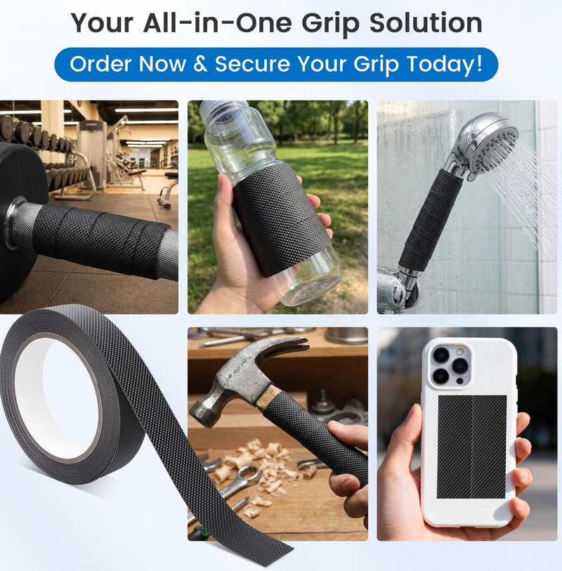 Rubber Grip Tape - 1 Inch x 16.4 Feet, Strong Adhesive Grip Tapes for Handles, Non Slip Tape for Drawers, Tools, Cabinet, Shelf & Stairs - Black Rubber Padding Sheet, Protect Surfaces, Prevent Sliding