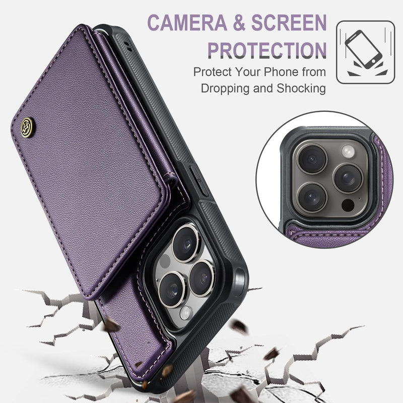 [Australia - AusPower] - for iPhone 15 Pro Max Wallet Case with Card Holder, Case for iPhone 15 Pro Max with RFID Blocking for Women Men, Durable Kickstand Shockproof Phone Case for iPhone 15 Pro Max, Purple iPhone 15 Pro Max - 6.7"-(L) 