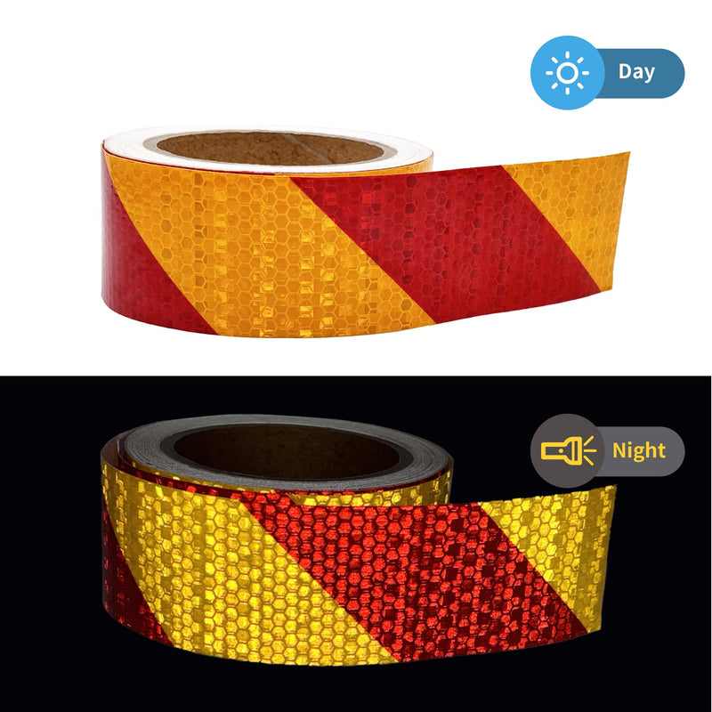Arrow Reflective Tape Waterproof Caution Safety Tape Hazard Stickers Reflector Stripes for Warehouse, Floor,Wall Warning Signs (Yellowred Stripe, 2Inch x 33 Ft) Yellowred Stripe