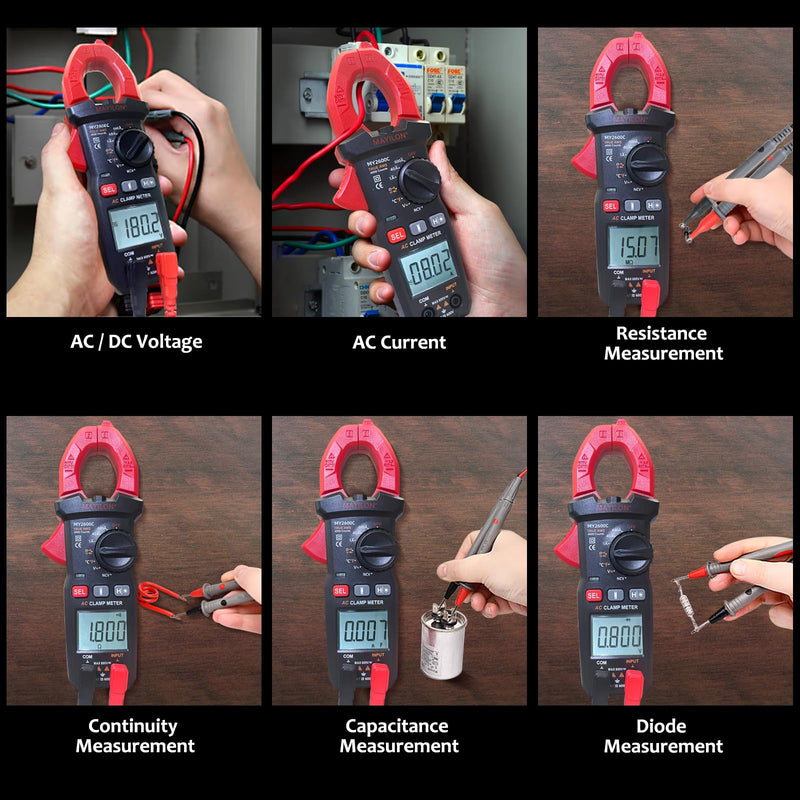[Australia - AusPower] - MY2600C Clamp Meter AC 600A Amp Meter, 4000 Counts Digital Multimeter Voltage Tester, Measures Temperature, NCV, Voltage and Current Test, Diode, Resistance, Capacitance, Continuity 