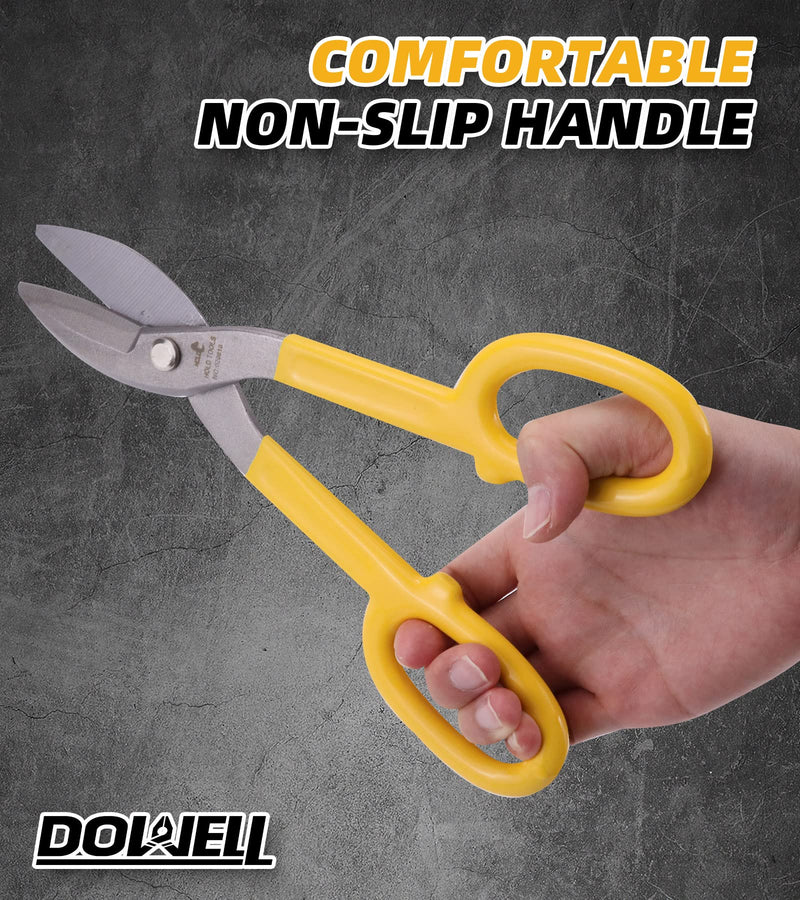 [Australia - AusPower] - DOWELL 10” Tin Snips Metal Cutters with Flat Blade, with Comfortable Yellow Rubber Handle for DIY Handyman,Roofers, Mechanics, Homeowners 10" 