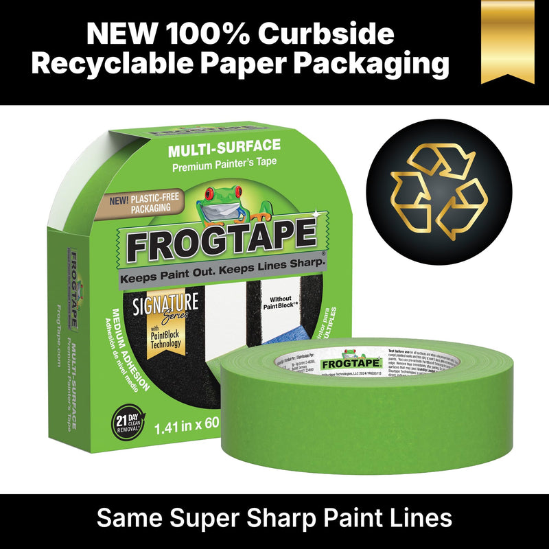 FrogTape Multi-Surface Painter's Tape with PAINTBLOCK, 1 in Wide (0.94 in x 60 yd), Quick Stick Medium Adhesion, Premium Green Painters Tape Removes Clean, 1 Roll 1 Roll, 0.94" x 60 Yds