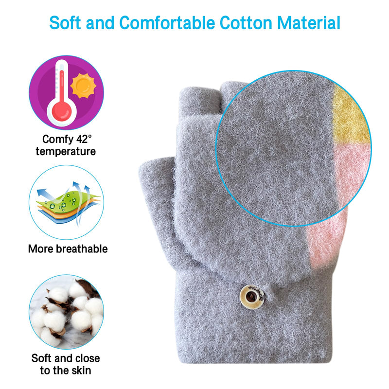 [Australia - AusPower] - Women's & Men's USB Heated Gloves Mitten Full & Half Fingerless Winter Hands Warmer Laptop Gloves Colorful Grey 