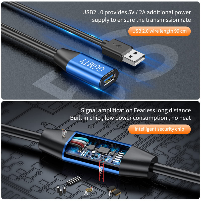 USB 2.0 Type A Male to A Female Active Repeater Extension Cable 50ft, High Speed 480 Mbps 50 ft Blue