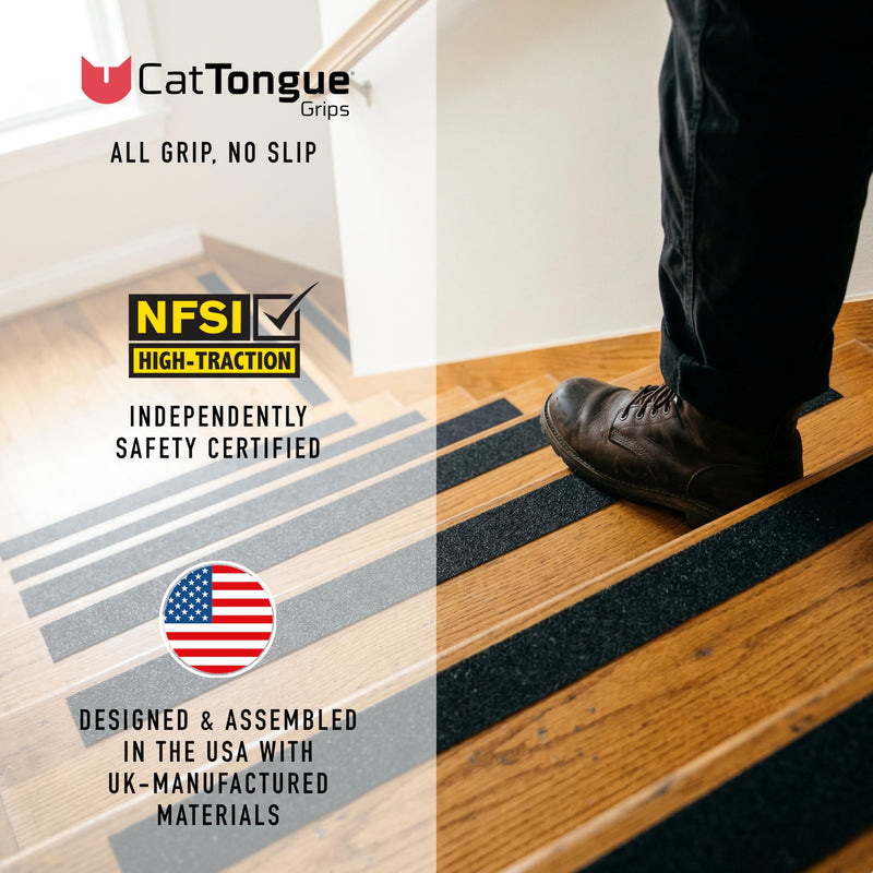 CatTongue Safety Grit Abrasive Grip Tape 4” - 60 Grit Anti-Slip Tape - Waterproof, Safety Traction for Stairs, Ramps & Walkways - Indoor/Outdoor Use - Independently Certified (Black, 30ft) 4" x 30'