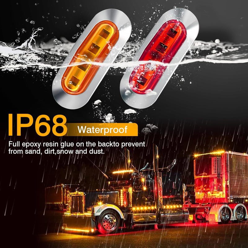 [Australia - AusPower] - LOQOMI 20 PCS 3.5 inch LED Trailer Lights Kit with Chrome Bezel, Front Rear Side Marker Clearance Indicators Light Lamp, Amber + Red Dc12-24V Waterproof Universal Accessories (With Screws) 20PCS (3.5inch) Amber+Red 